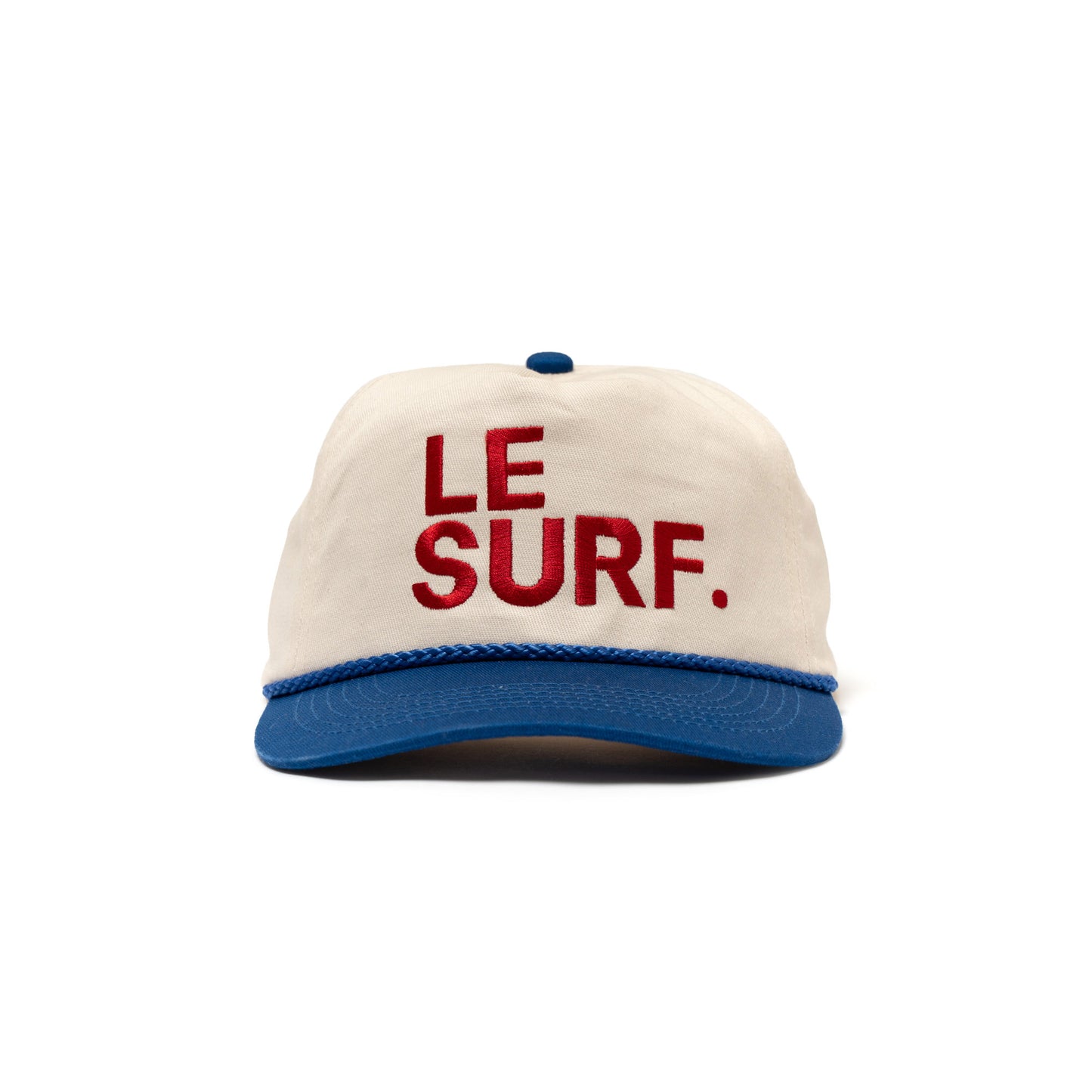 Le Surf Vintage Flat Flat Brim Cotton Snapback (White Royal Blue / LRG Red Logo)