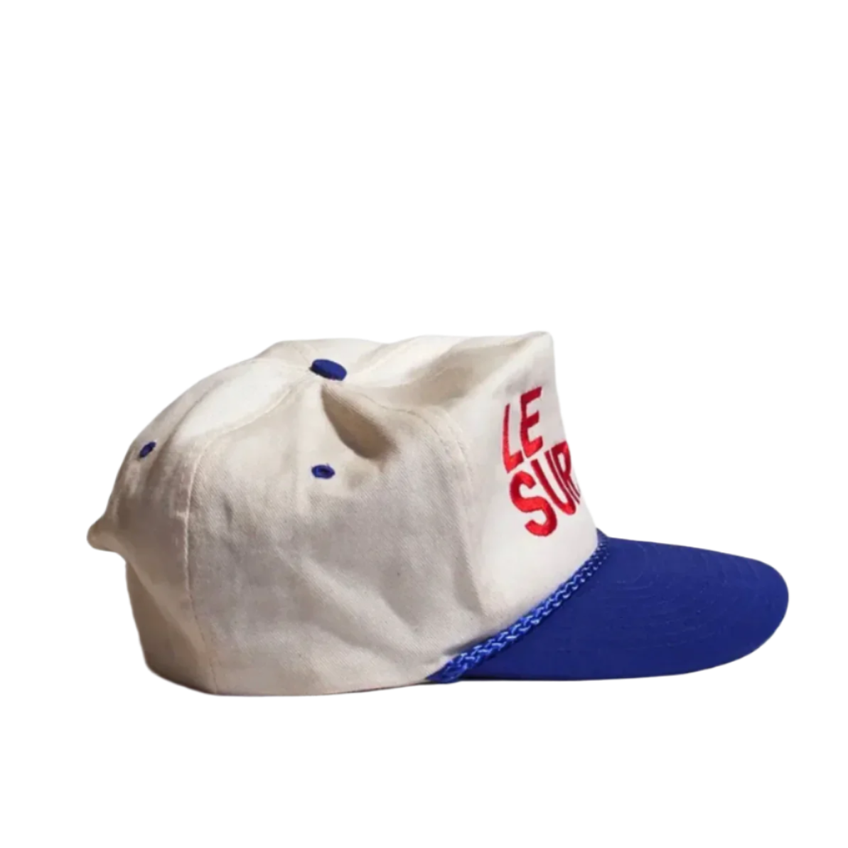 Le Surf Vintage Flat Flat Brim Cotton Snapback (White Royal Blue / LRG Red Logo)