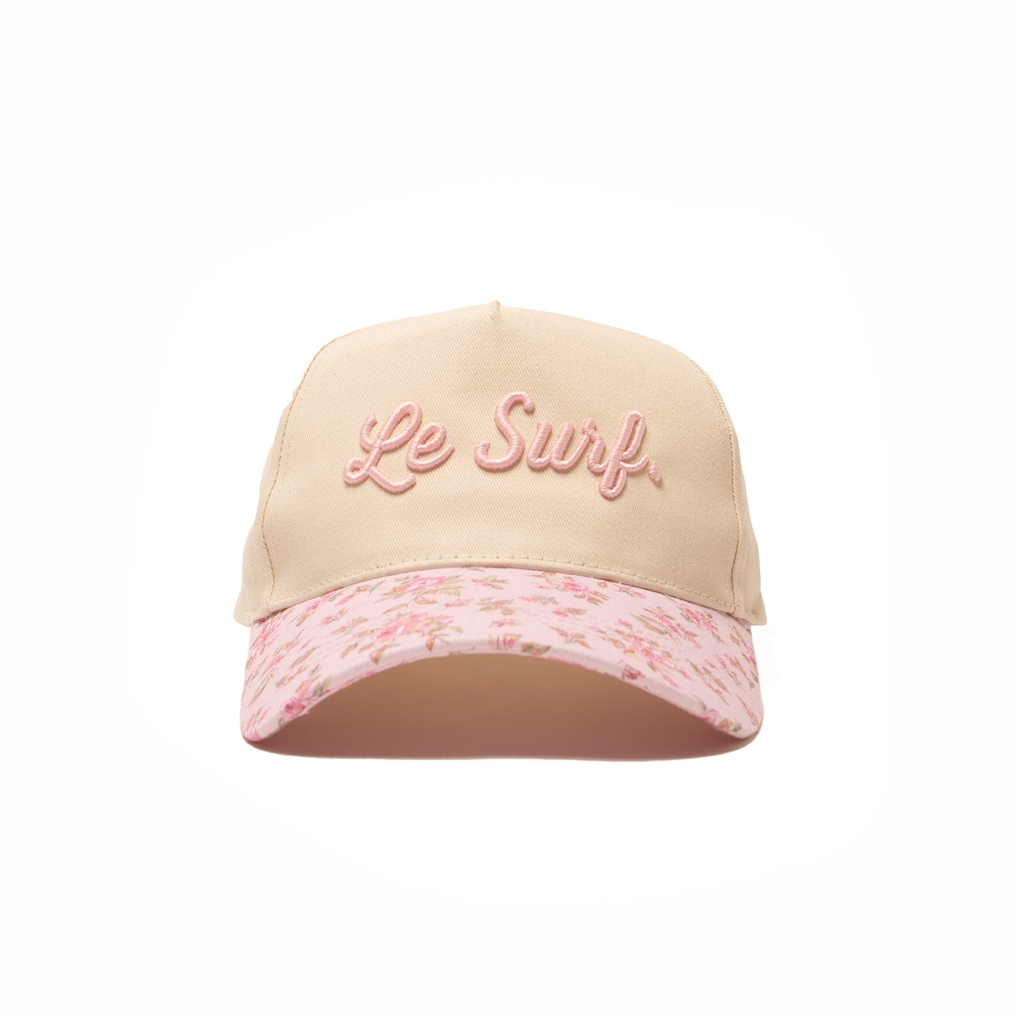 Le Surf Hat Floral Round Brim ( Cream / LRG Pink Cursive Logo)