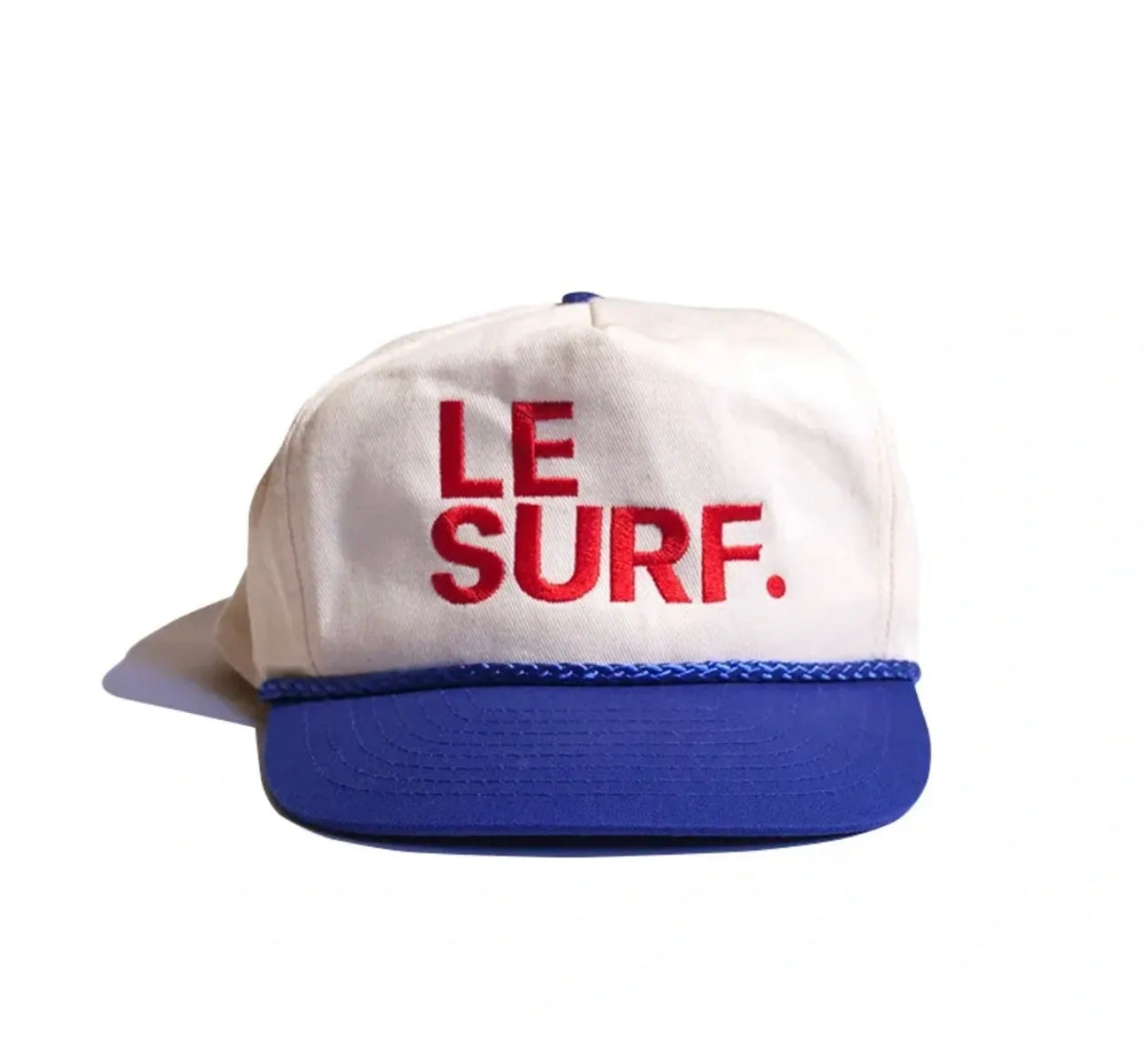 Le Surf Vintage Flat Flat Brim Cotton Snapback (White Royal Blue / LRG Red Logo)