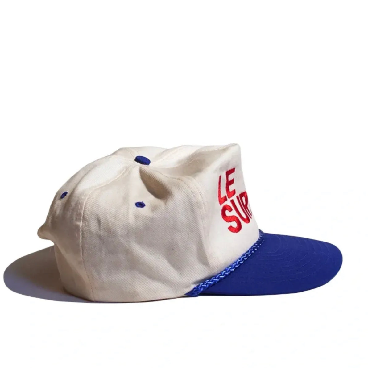 Le Surf Vintage Flat Flat Brim Cotton Snapback (White Royal Blue / LRG Red Logo)