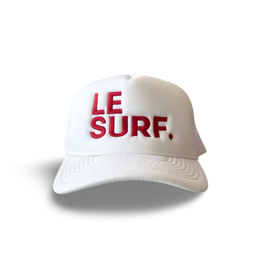 Le Surf Hat Foam Round Brim Snapback ( White / LRG Red Logo)