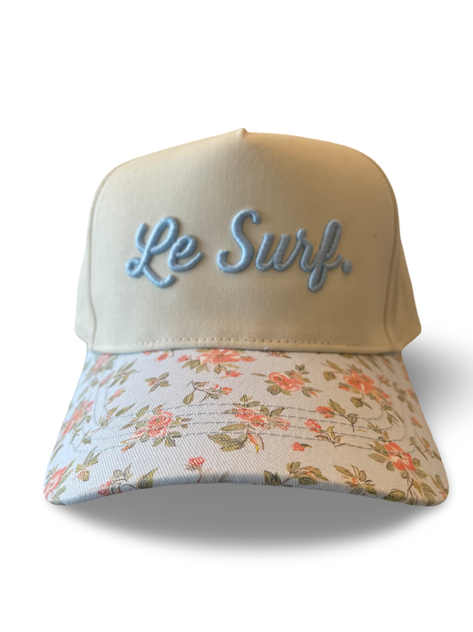 Le Surf Hat Floral Round Brim ( Cream / LRG Blue Cursive Logo)